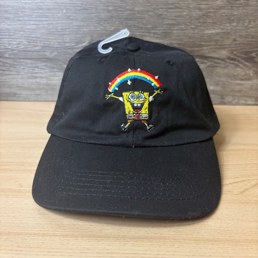 Spongebob Hat Cap Strap Back Black Spongebob Squarepants Nickelodeon Adjustable